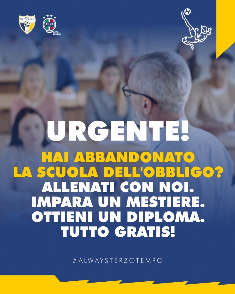 PROGETTO SPORTIVO GRATUITO RISERVATO A CHI HA ABBANDONATO LA SCUOLA DELL'OBBLIGO.